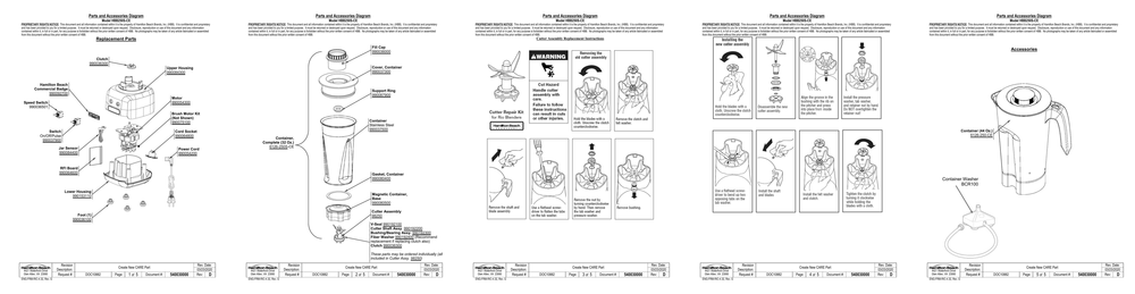Diagram Diagram and Parts List for HBB250S-CE  Hamilton Beach Blender